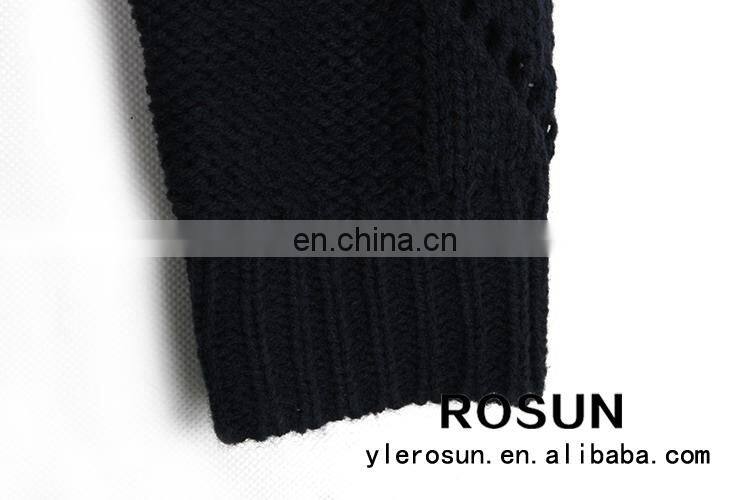 Western style thick knit striped sweater hollow out design hand knitted girls cardigan