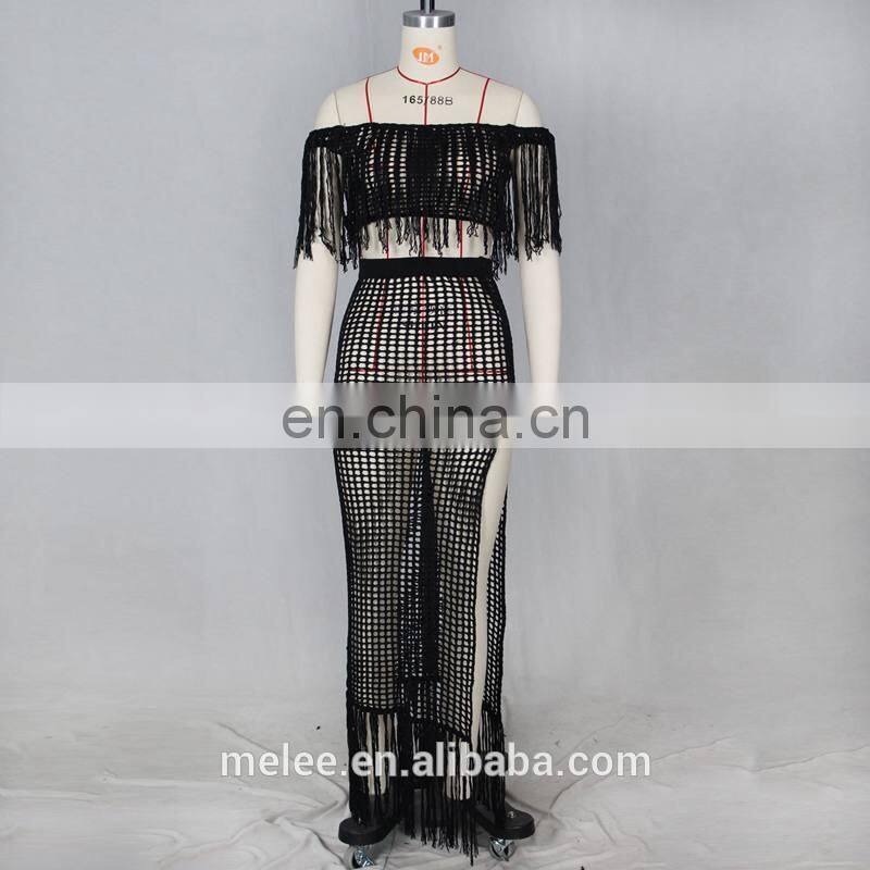 women summer two piece clothing off shoulder tassel swim wear cover up beach maxi dress bikinis 2020 swimwear beachwear