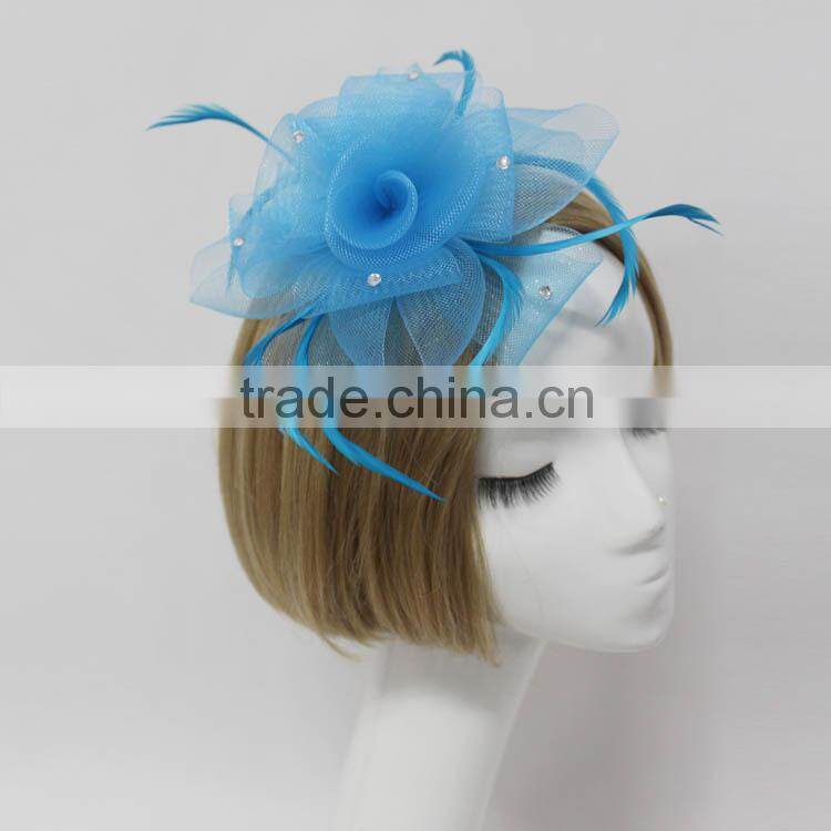 Wholesale Hair Accessories HairClip Flower With Feather Fascinator on band