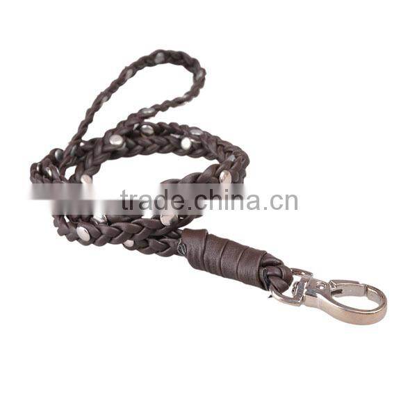 Hot sale leather key chain customized braided leather rivets key chain,neck hanging leather key chain,key rope