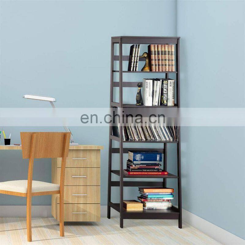 5-Tier A Frame Wood Ladder Bookshelf Multifunctional Storage Rack Display, Dark Espresso