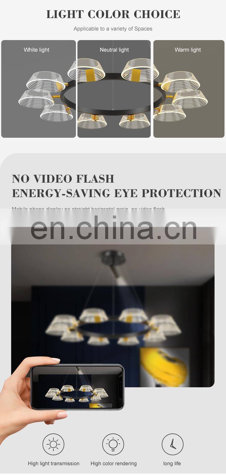 New Design Luxury Decoration Indoor Acrylic Dining Room LED 36 54 108 128 W Modern Pendant Lamp