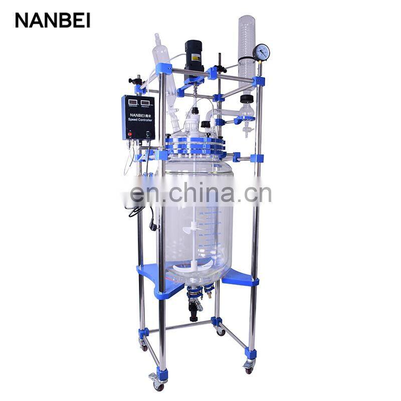 High pressure chemical lab size mixing double layer glass reactor bioreactor