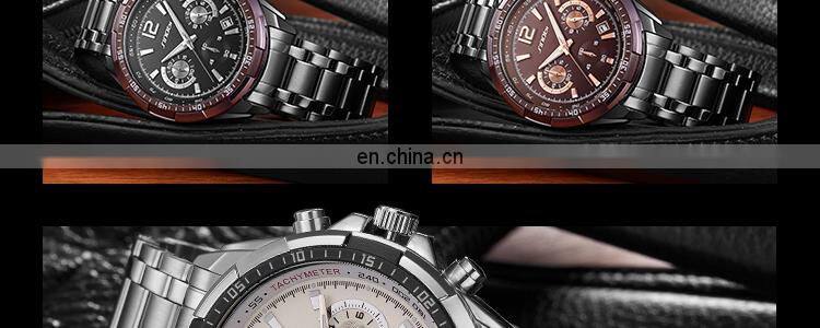 SINOBI Men Luxury Watch S9696G Multifunctional Stainless Steel Night Light Function Date Display Men's Watches Jam Tangan Pria