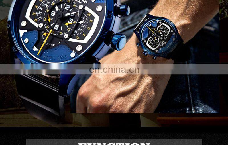 SINOBI Masculine Big Dial Wristwatch S9789G Silicone Band Black Chronograph Watch Multi Function Youth Men Watch