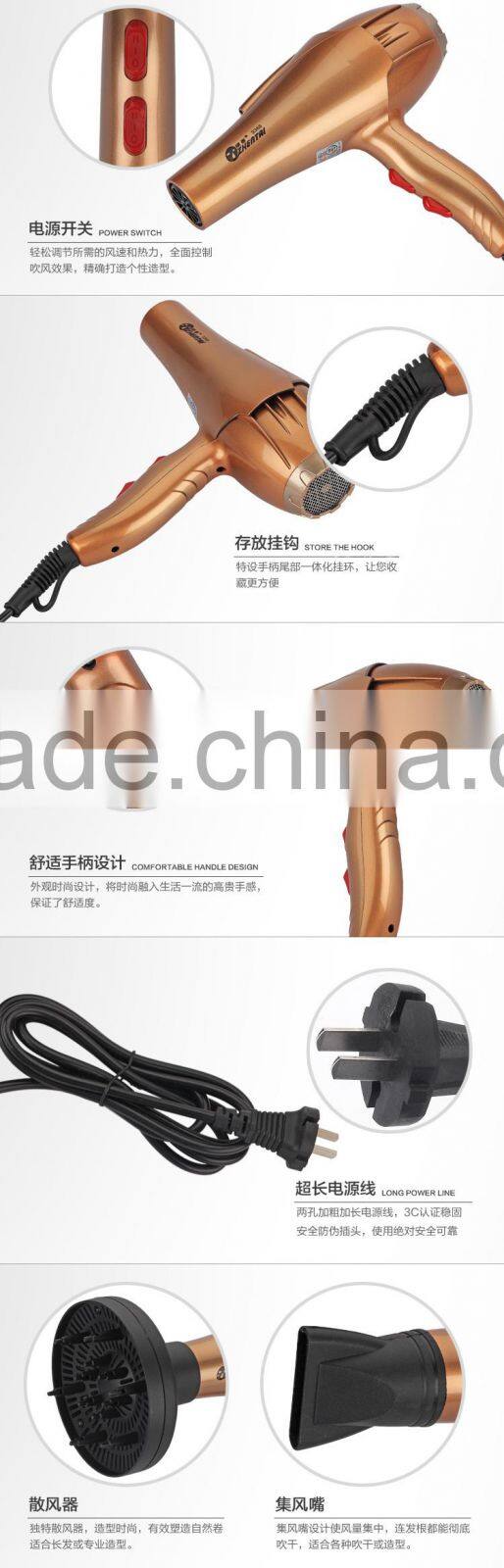 Gold Color Ionic Hair Dryer Stong Wind Profession Household Hair Dryer