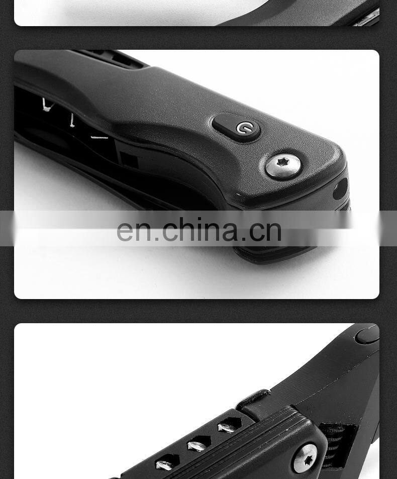 All black adjustable wrench for outdoor multi-purpose combination tool wrench with light attached