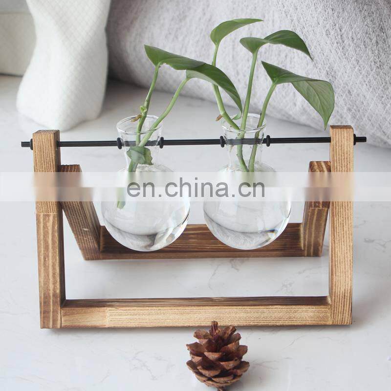 Terrarium Creative Hydroponic Plant Transparent Vase Wooden Frame vase decoration Glass Tabletop Plant Bonsai Decor flower vase