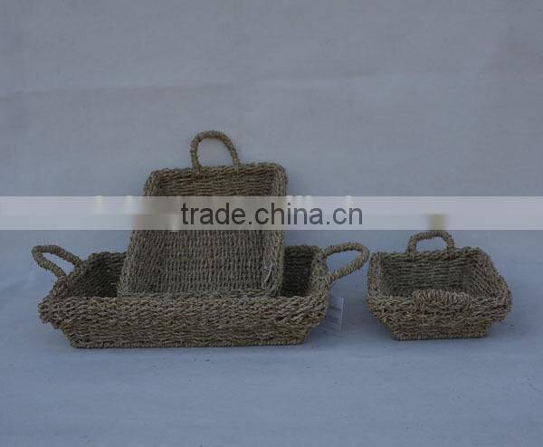 S/3 Rectangular Natural Seagrass Woven Shallow Tray