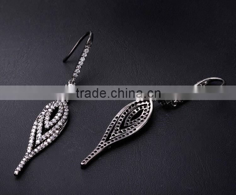 Elegant Black Gun Plated Night Party CZ Jewelry Luxury Occasion Fish Hook Earrings