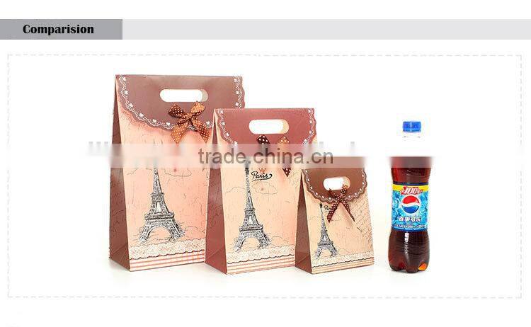 Eiffel Tower Pattern promotional button closure gift paper bag