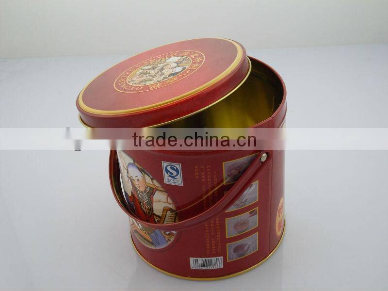 Superior new round tin box with handle for food