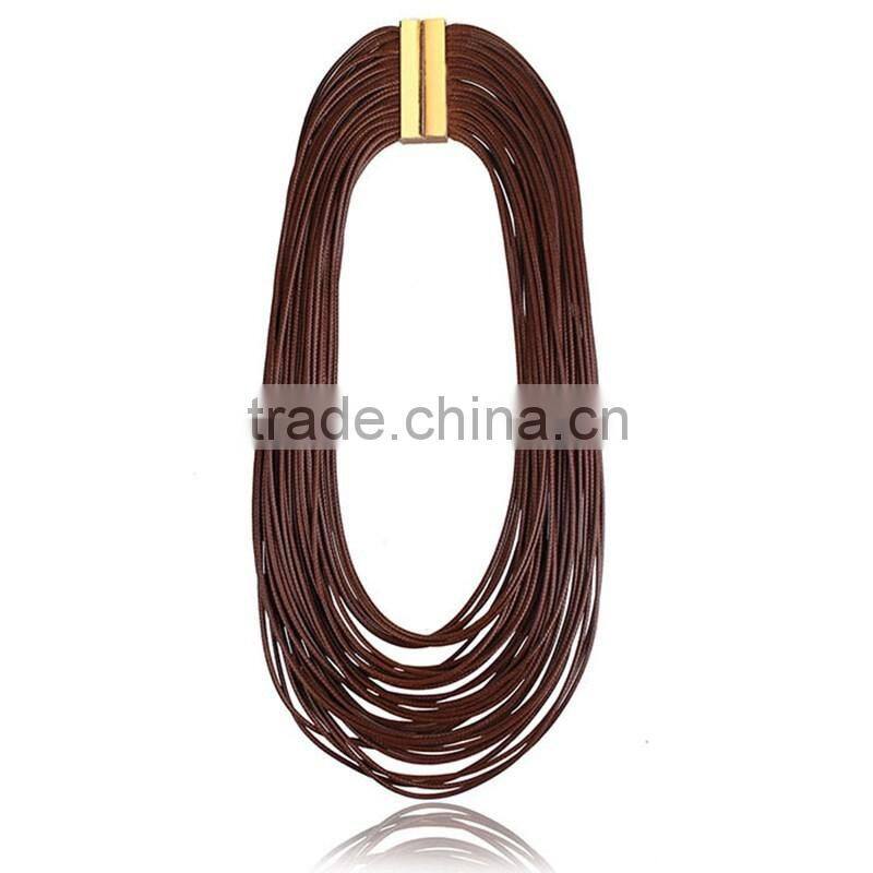Wholesale Fashion Gold Metal Button Jewelry Layered Cord Statement Necklace