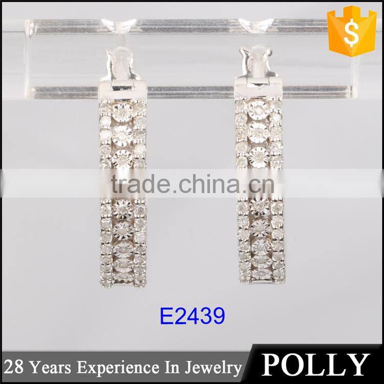 Wholesale fashion 925 sterling silver shine plates with zircon hoop earrings for women