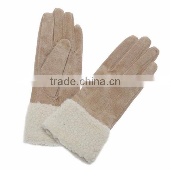Women fashion double face sheepskin leather lamb fur gloves