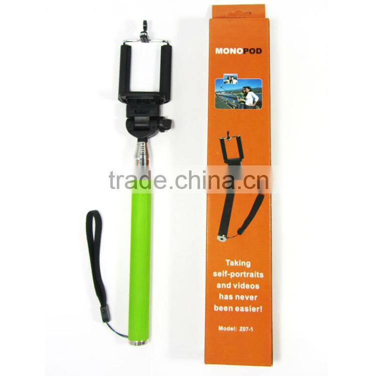 Colorful wireless self camera monopod selfie stick with custom logo for ios and android
