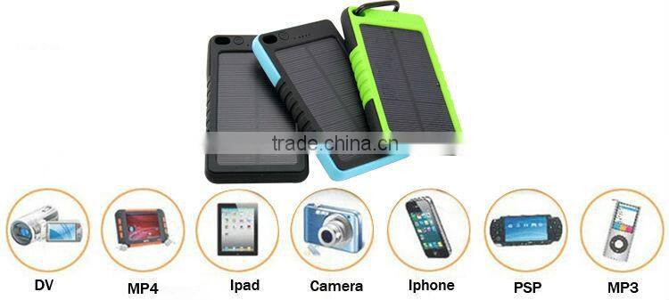 5000Mah waterproof solar charger for mobile phone
