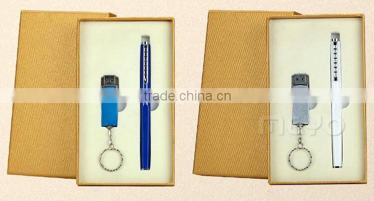 New arrival usb key disk with chain and capped metal touch pen gift set