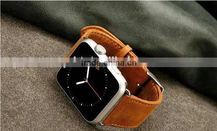 Leather Watchband Strap Replacement iWatch Wristband Link Bracelet with Secure Metal Clasp Buckle for Apple Watch