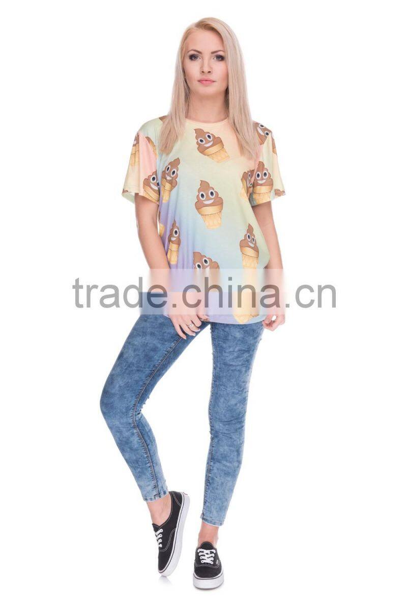 3D T shirt Emoji Icecream Poop Print Custom Girls T shirt Online Shopping