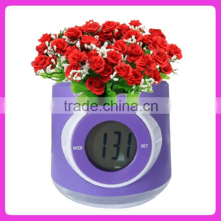 Promotion gift beautiful flower pot electronic digital clock