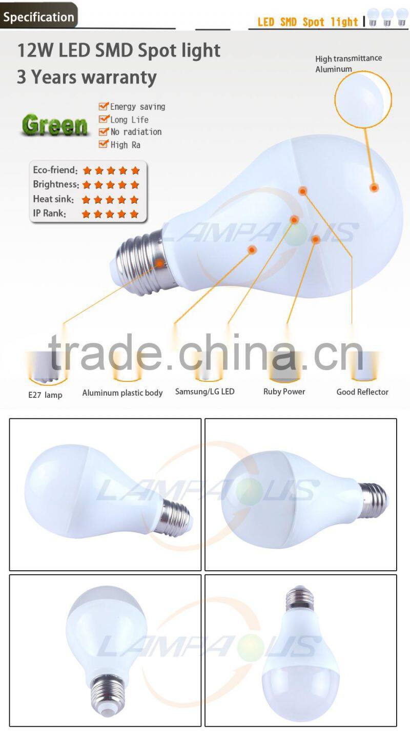 price low Samsung LG lamp 3 years warranty high efficiency dimmable 12 Watt led lamp e27 12v