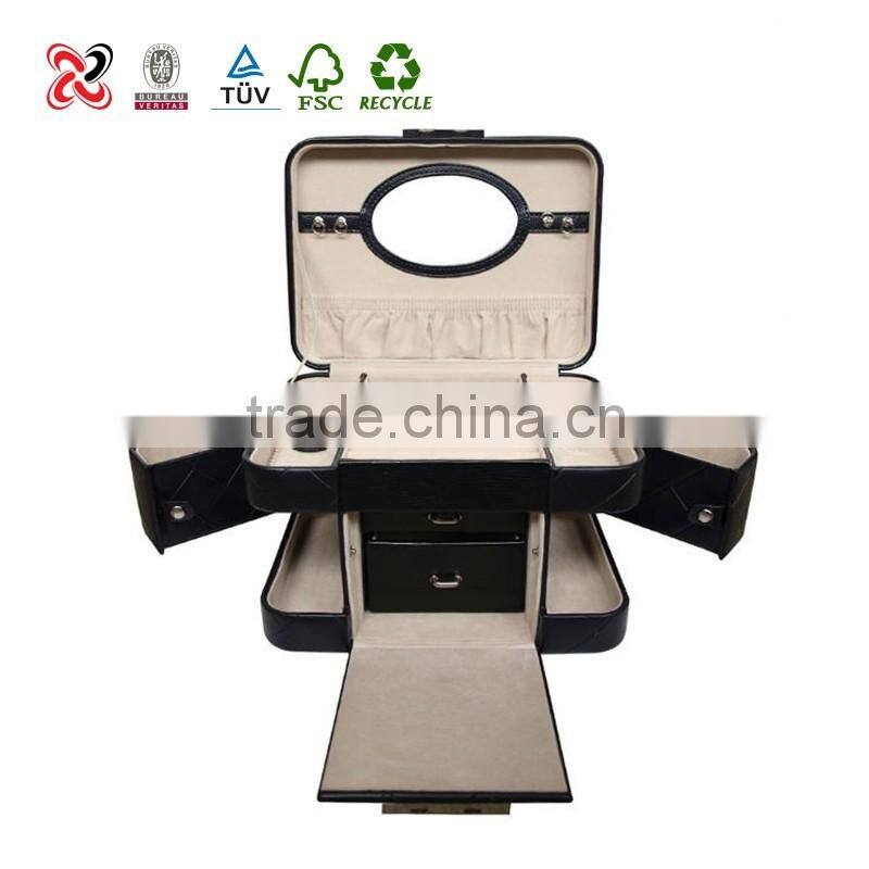 Fancy Top-grade Leather Jewelry Display Box/ Black PU Cosmetic Box Hot Sale