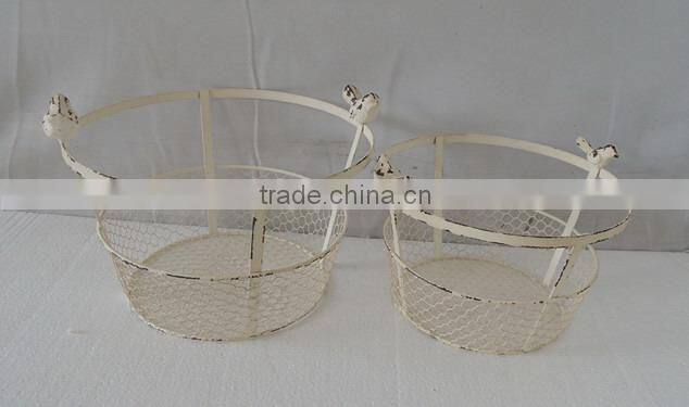 French style round antique wire egg baskets for wholesale