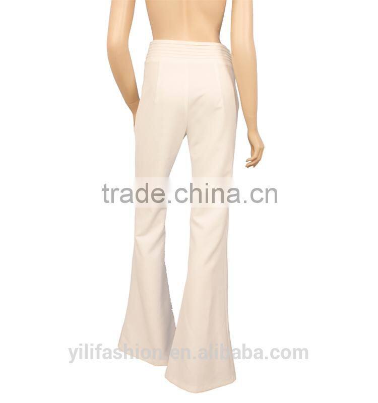 2015 newest design bell-bottoms women's white long pants wholesale
