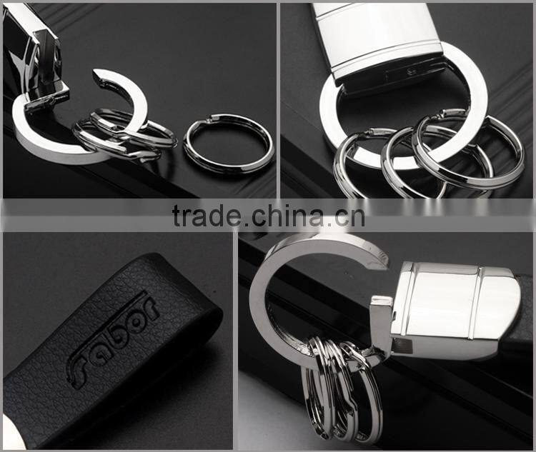 Custom Engraved Logo Three Rings Leather Keyring
