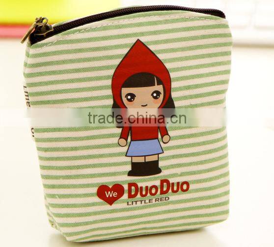 New design striped printing canvas coin purse with low price