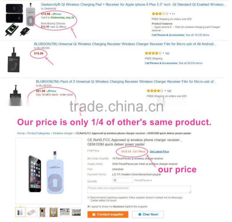 CE,RoHS,FCC Approved qi wireless charger receiver,OEM/ODM quick deliver power paster