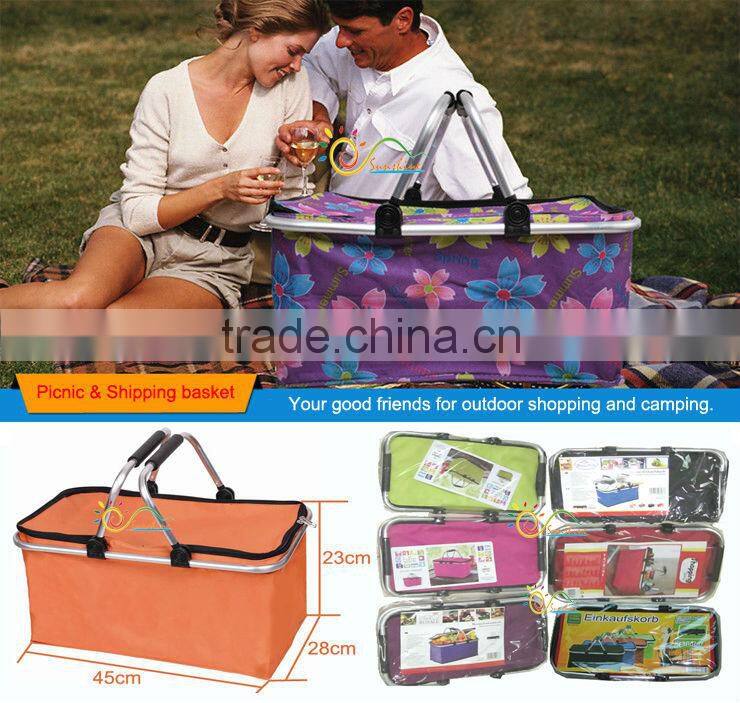 Aluminium frame collapsible 600D polyester insulated picnic basket