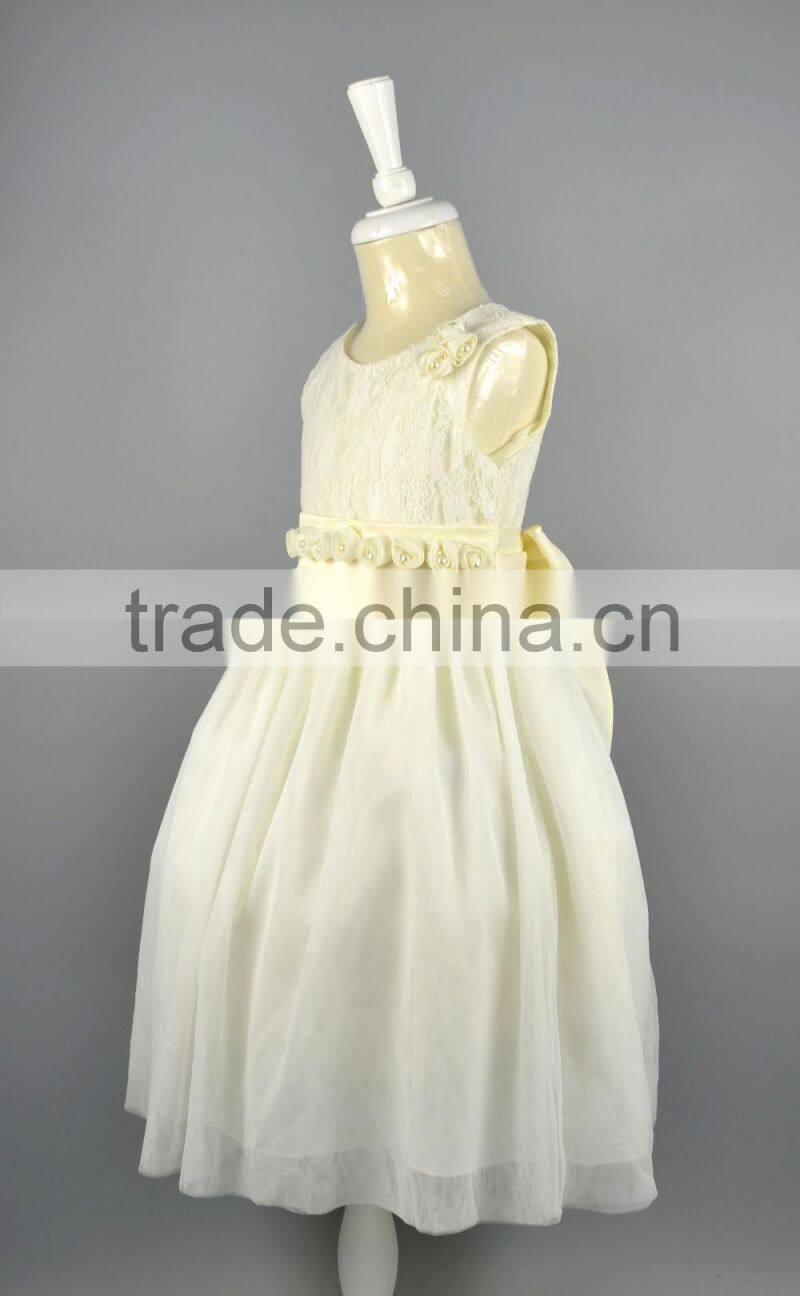Baby Girls Ivory Communion Bridal Wedding Party Lace Dress Kids Wear Bridesmaid Flower Waist Collar Dress