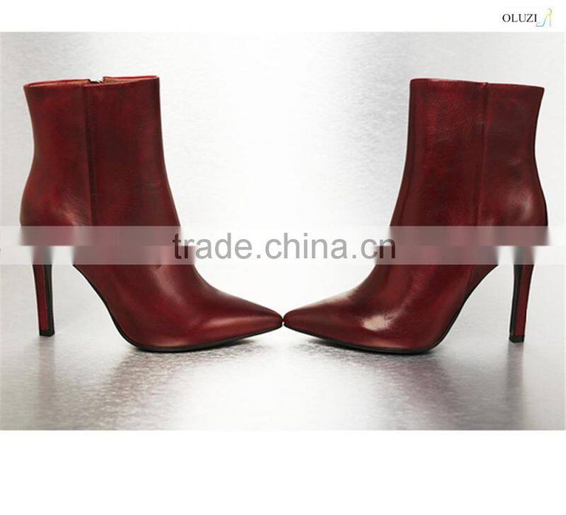 OlZB26 pretty mature genuine leather boots heel china wholesale ladies ankle boots with rubber outsole shoes