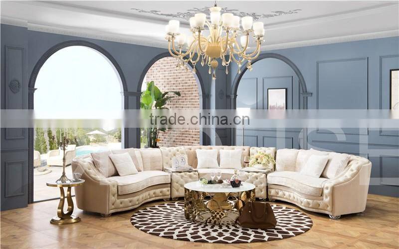 Living Room Classical french Furniture Fabric Button Beige Corner Sofa AL043