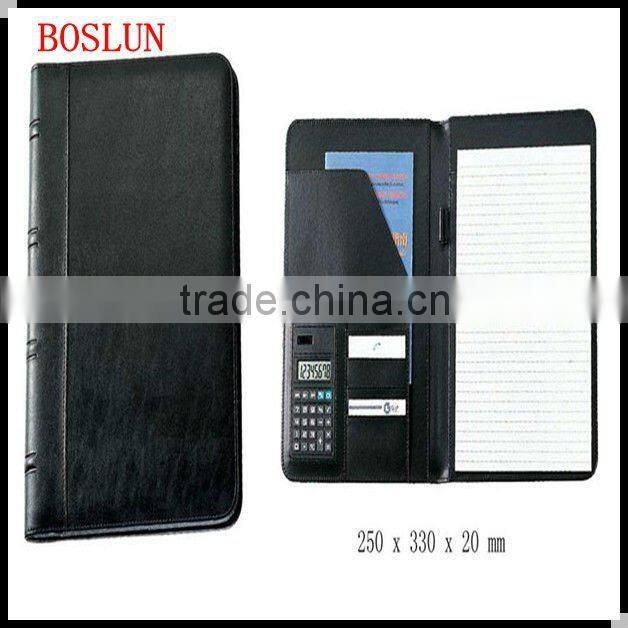 Zipper multifunction pu leather caculator business manager portfolio folder