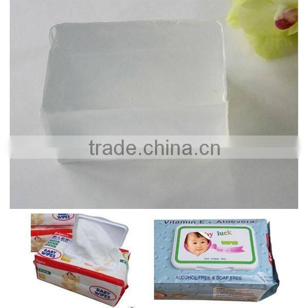 Hot melt pressure sensitive adhesive/glue for napkin lid