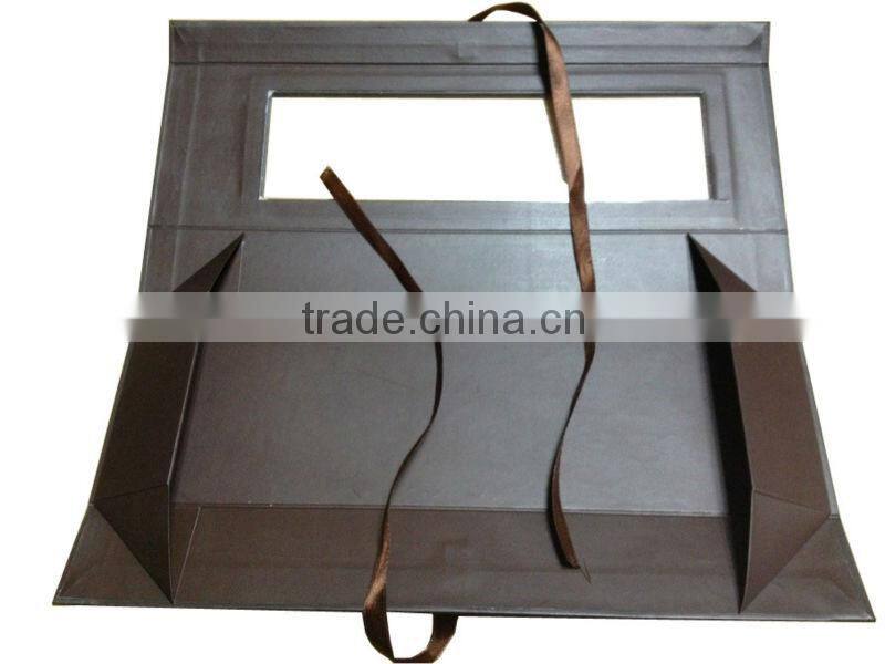 2013 American popular customized gift box ,flatable packing,brown color with big window and brown robbin tie