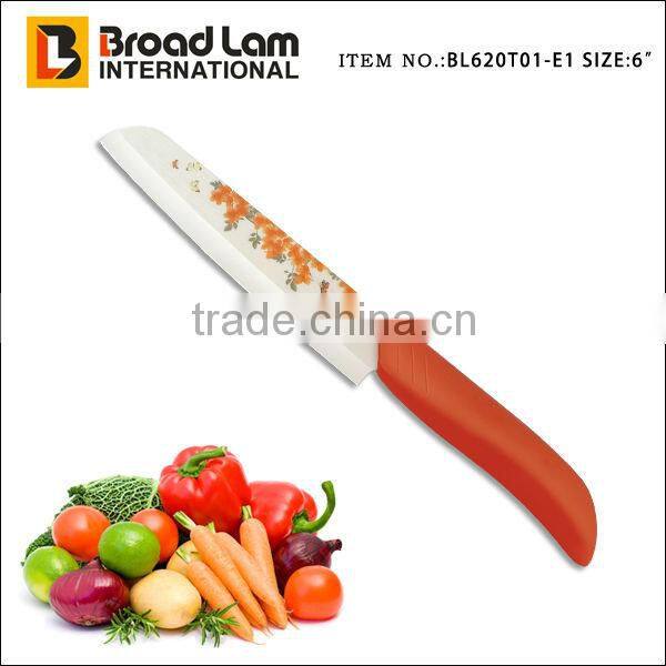 6" Pattern ceramic knife Chef Knife with printing stained paper flower on white blade