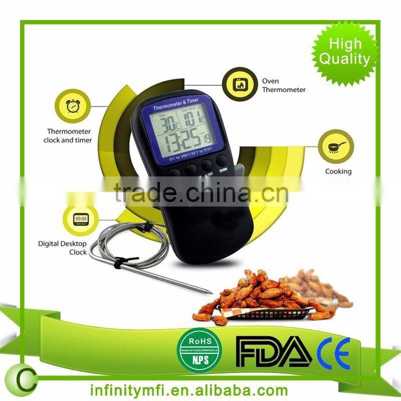 Best selling Digital Thermometer for Oven Digital Lcd Display Probe Food Thermometer Timer Cooking Kitchen BBQ Meat