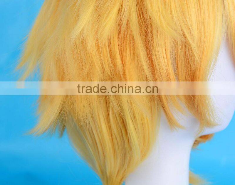 Short Bob Hair Yellow Cosplay Wig for Bright Party , Synthetic Hair