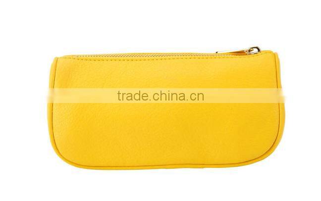 Yellow leather cosmetic bag special shape metal LOGO Since 1997