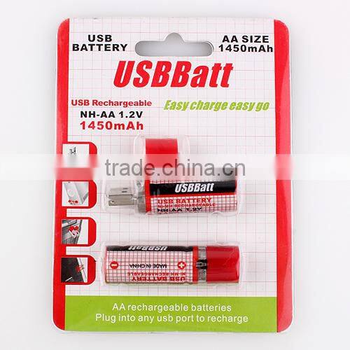 USB 1.2v AA 1450mAh NI-MH battery ready to use2600mah usb portable power bank external battery