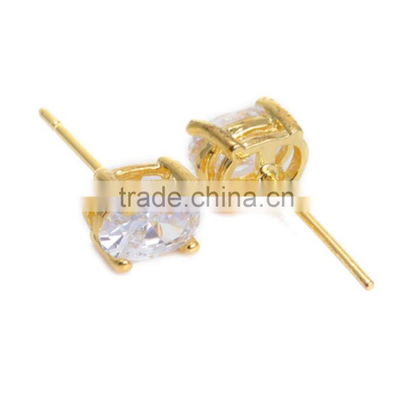 Oval Gold Plated Stud Earrings Fashion CZ Dimond Jewelry