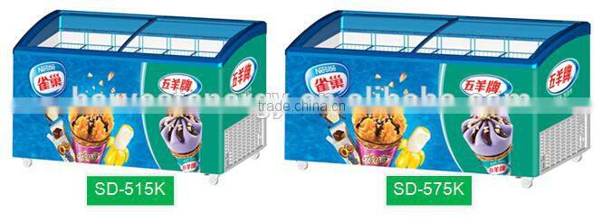 streamline sliding glass lid glass top door chest ice cream freezer with drain slot