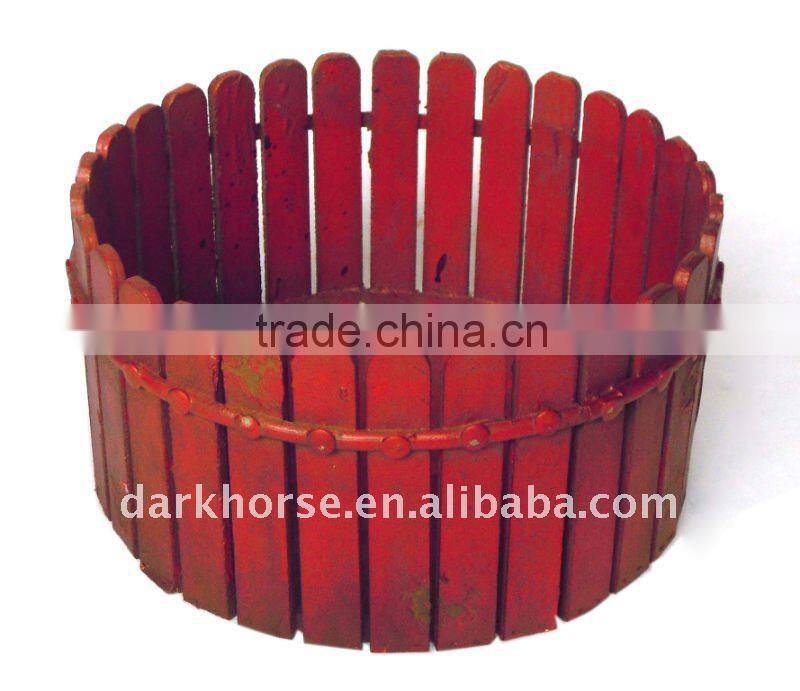 Round Antique Wooden Pot