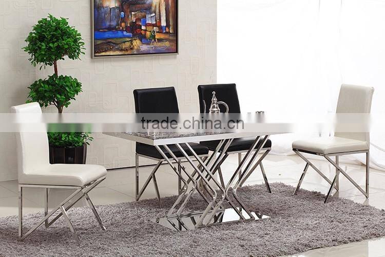Modern metal base dining room chair high density foam leather seat dining chair