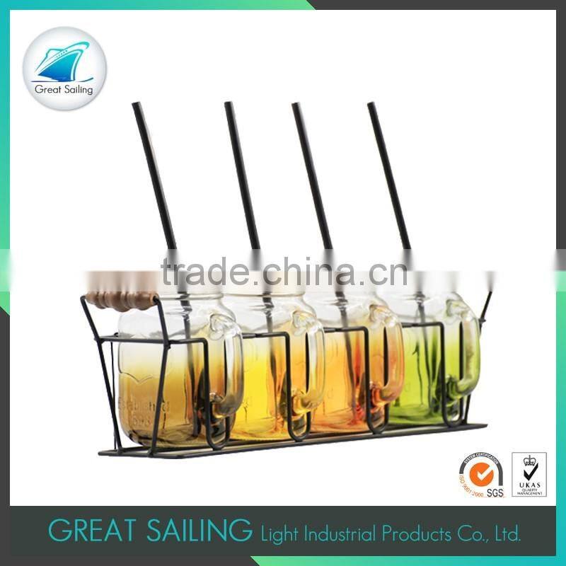 16oz half colored glass mason jars with lids and straws with rack