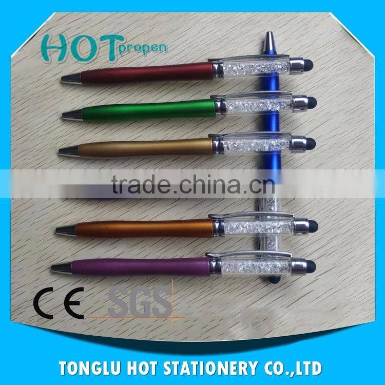2016 Fashion Logo Printed 2 in 1Full color twist stylus crystal pen